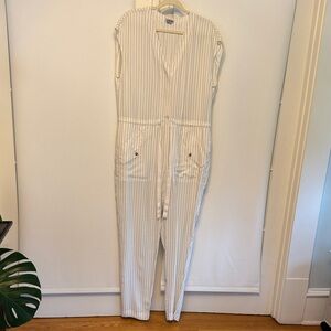 Jason Wu Pinstripe V-Neck Ruched Jumpsuit; Size 6